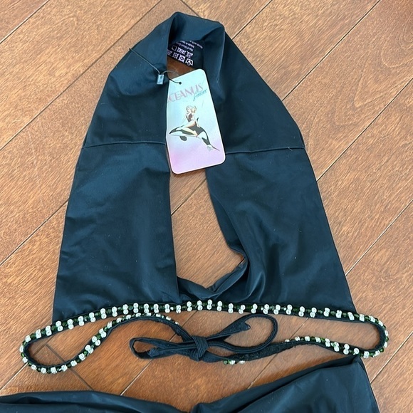 Oceanus black halter top and cheeky bikini bottom in black size large NEW. - Picture 11 of 11